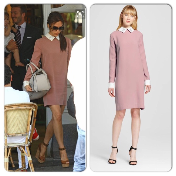 Victoria Beckham for Target Dresses & Skirts - Victoria Beckham Pink Long Sleeve Shift Dress with White Collar